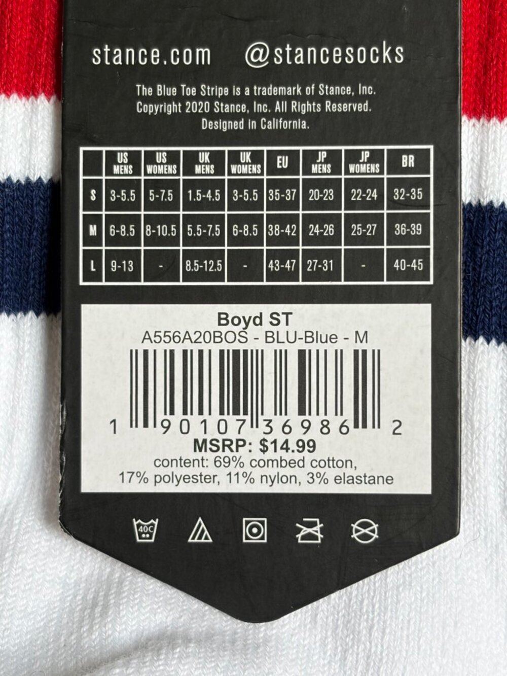 NWT Stance Men's Boyd Stripe Crew Socks (White w/ Blue & Red) - Medium - Picture 4 of 5